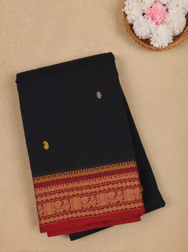 Black Paisley Design Cotton Fancy Saree 1