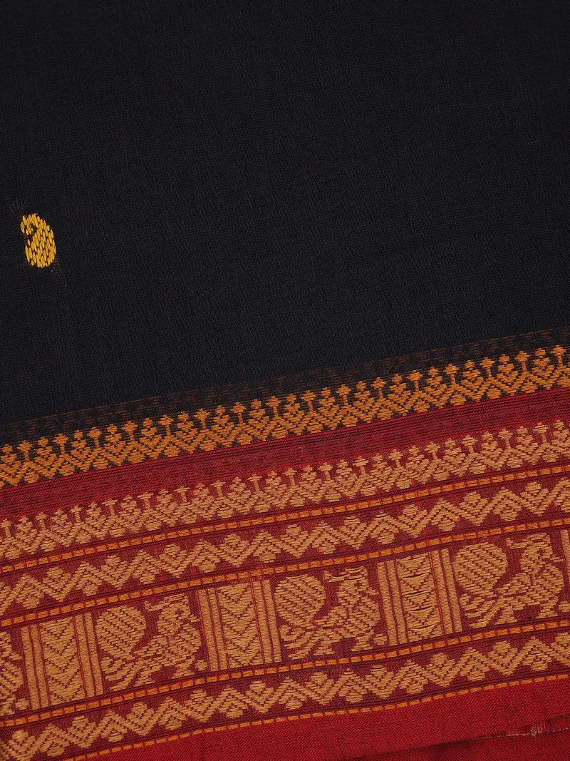 Black Paisley Design Cotton Fancy Saree 2
