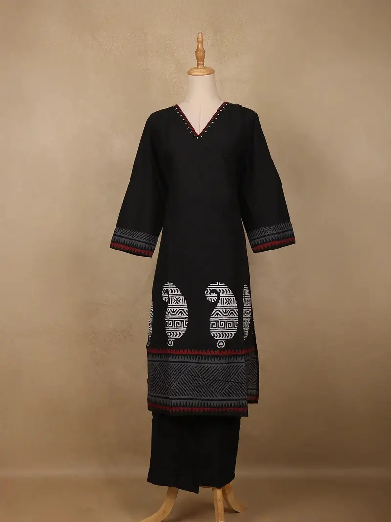 Black Paisley Design Printed Cotton Salwar Suit 1