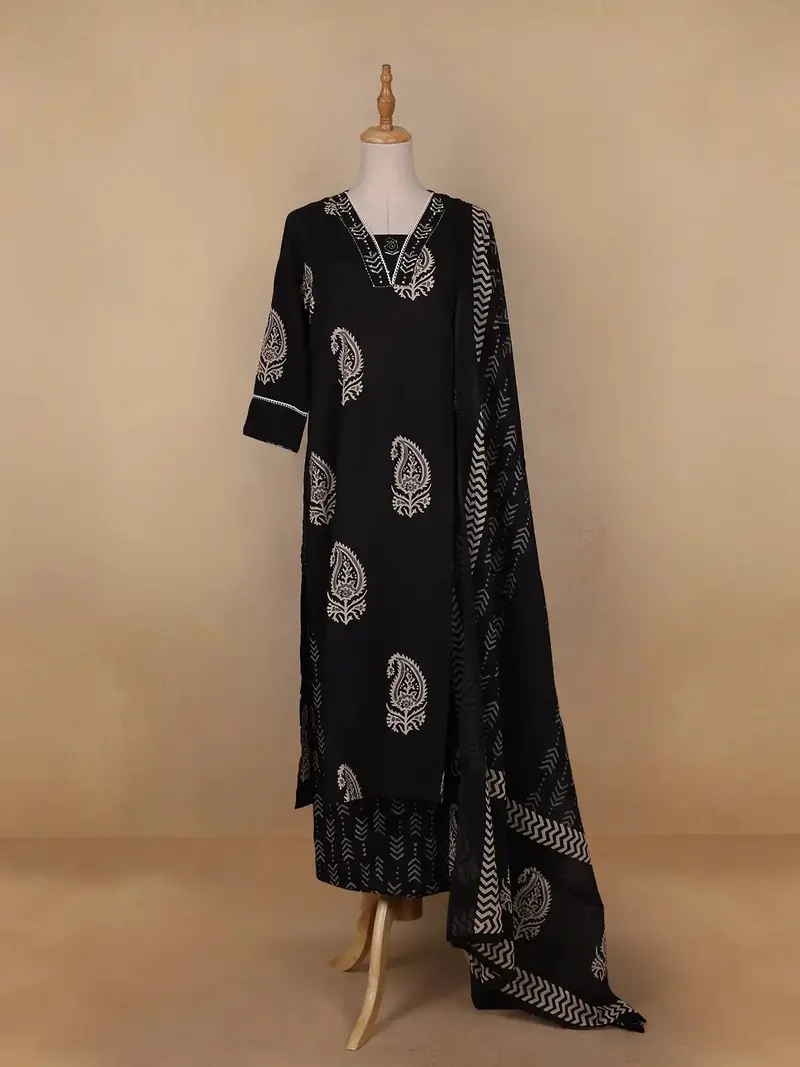 Black Paisley Designed Cotton Salwar Suit 1