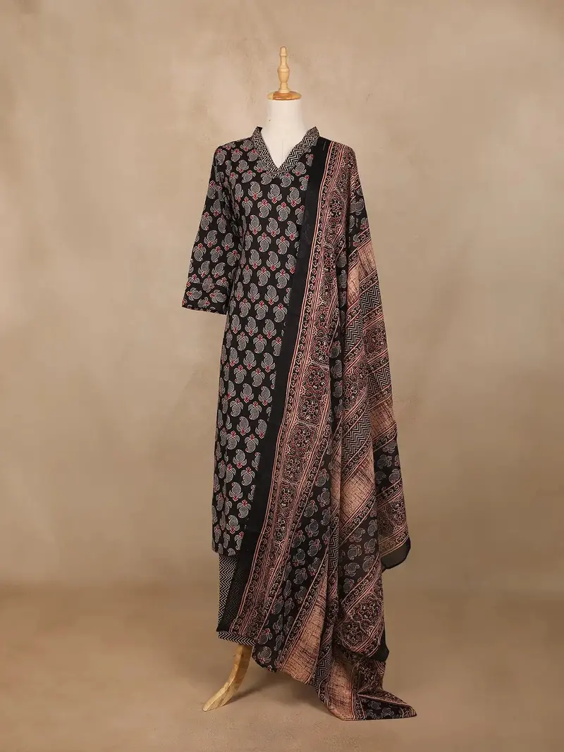 Black Paisley Printed Cotton Salwar Suit 1