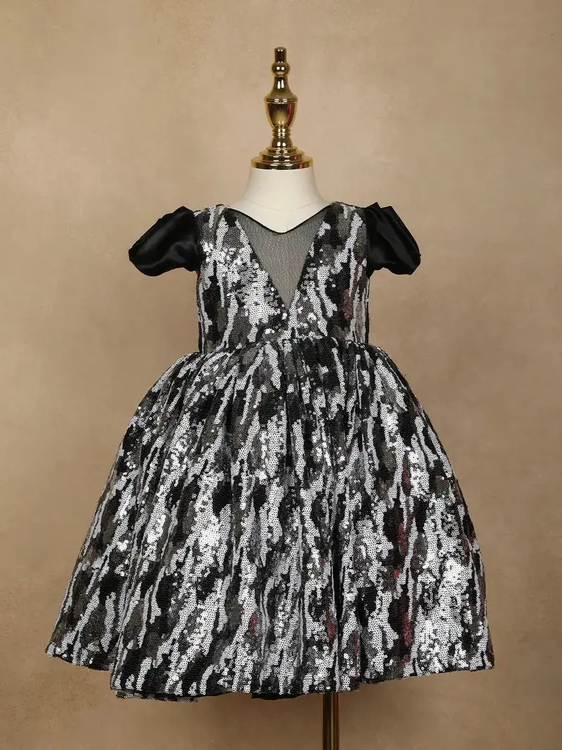 Black Sequin Designed Party Gown For Girls 1