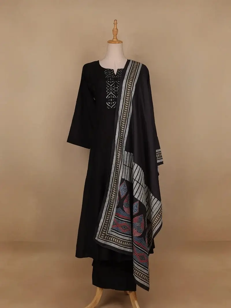 Black Sequin Designed Semi Silk Salwar Suit 1