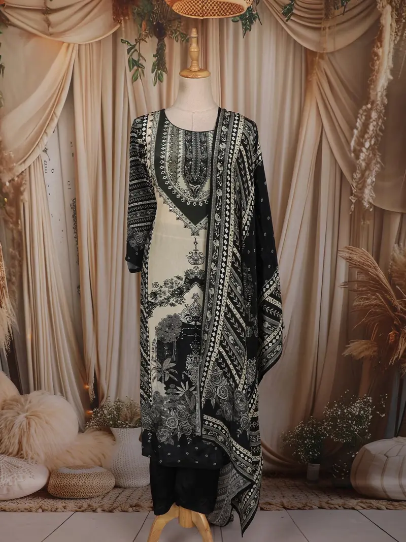 Black Sequins And Beads Embroidered Design Crepe Salwar Suit 1