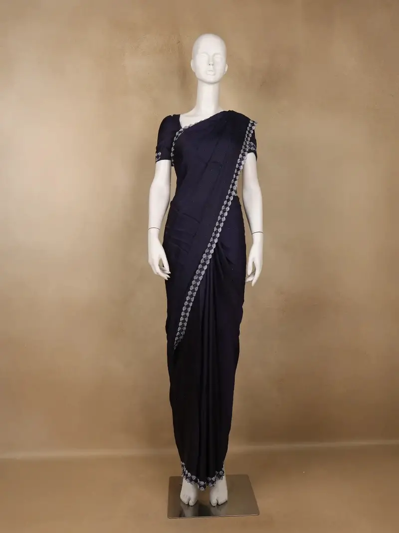Black Sequins Design Satin Saree 1