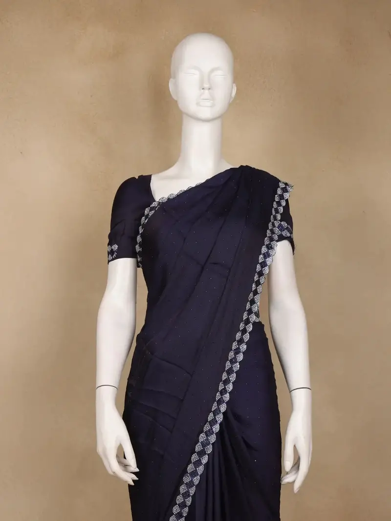 Black Sequins Design Satin Saree 2
