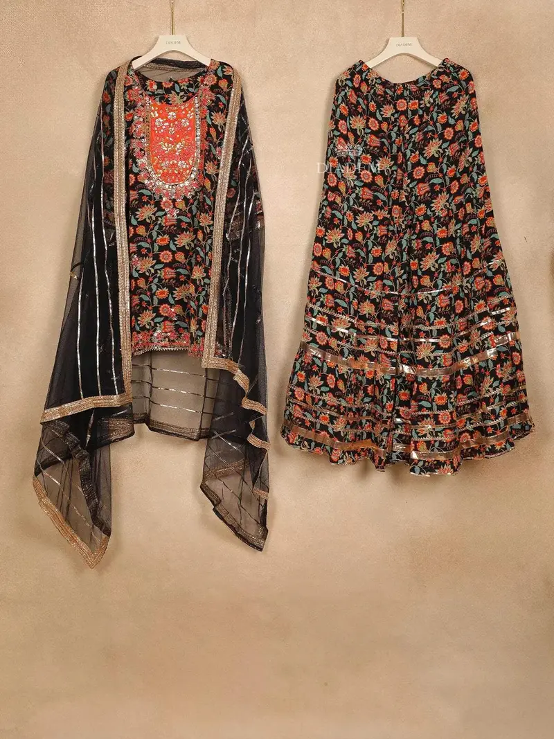 Black Sharara Salwar Suit For Women Adorned With Sequins And Beads Mirror Work Paired With Dupatta 1
