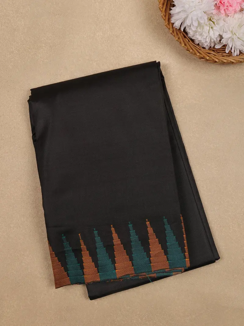 Black Soft Silk Saree With Temple Ikat Border 1