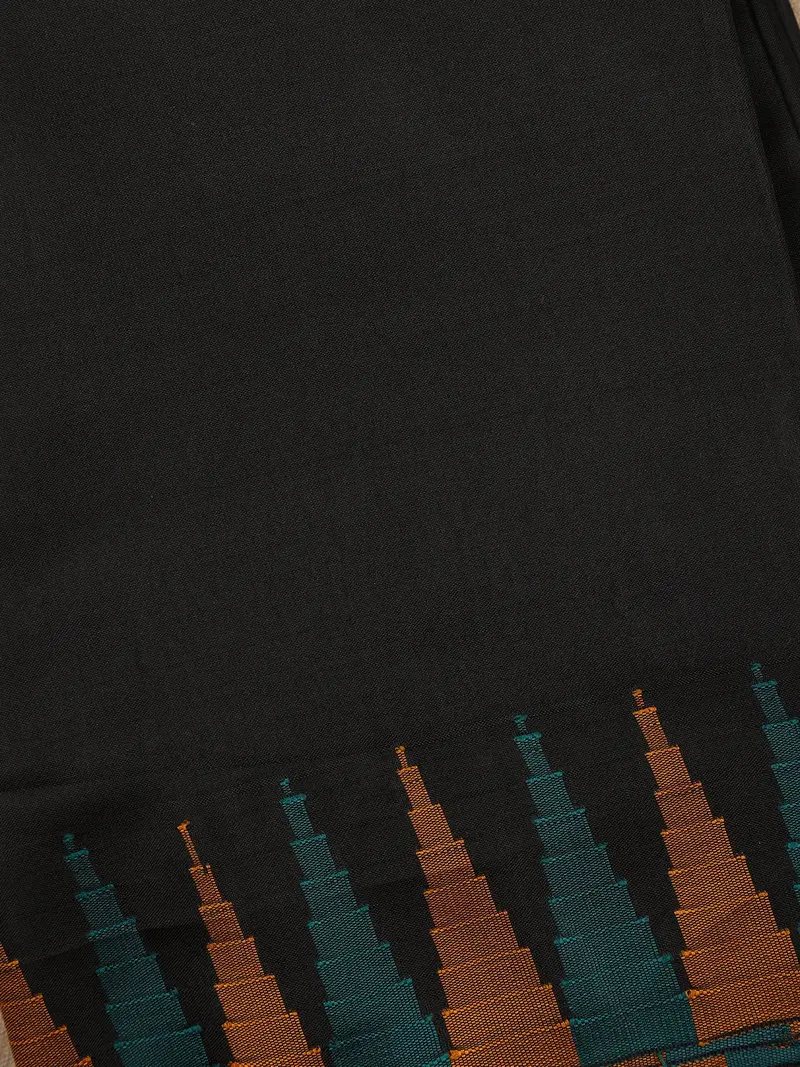 Black Soft Silk Saree With Temple Ikat Border 2