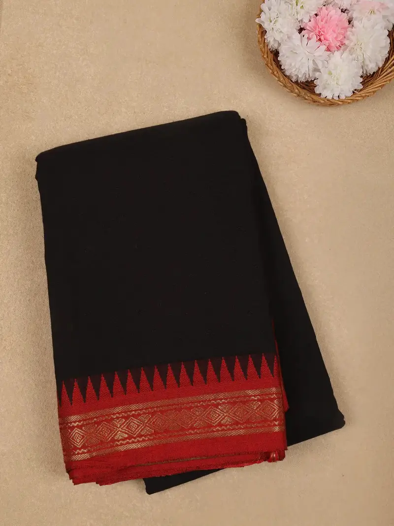 Black Solid Cotton Fancy Saree 1