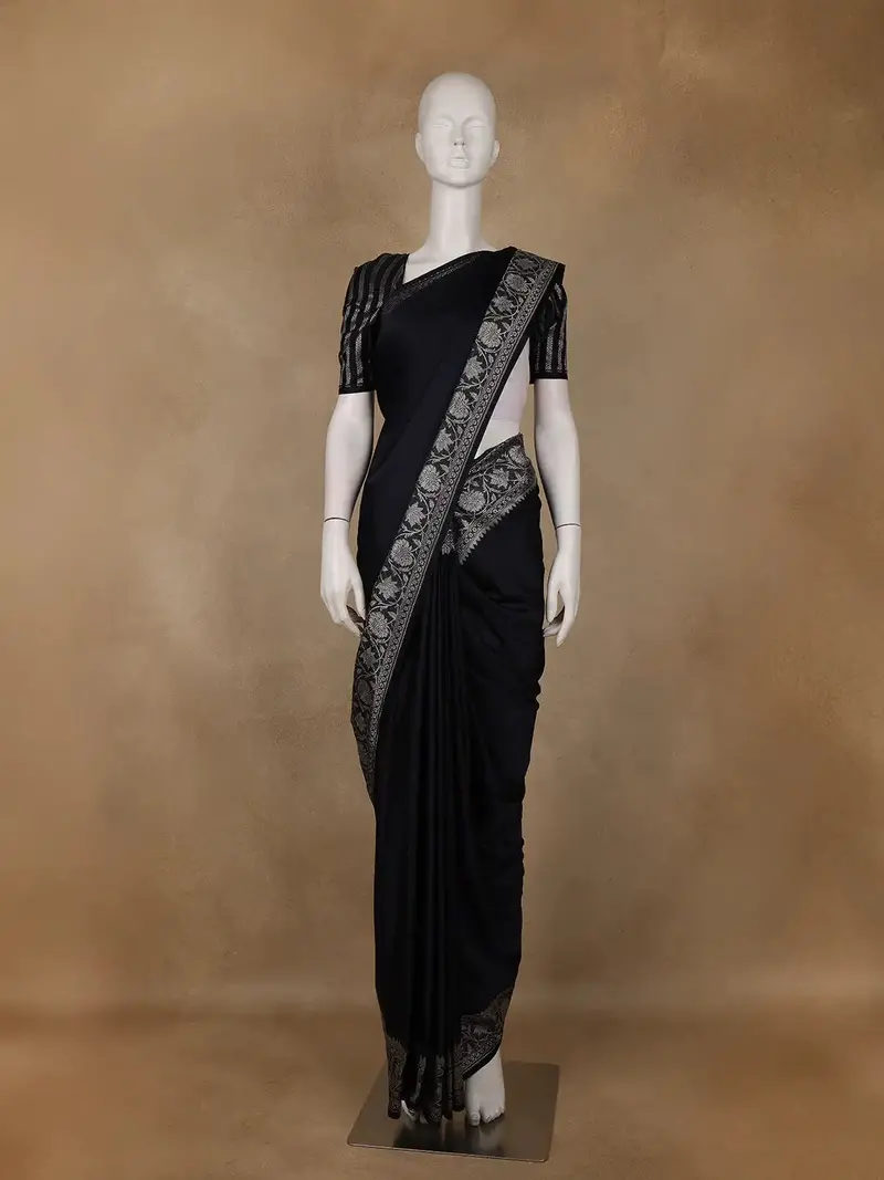Black Solid Design Tussar Silk Saree 1