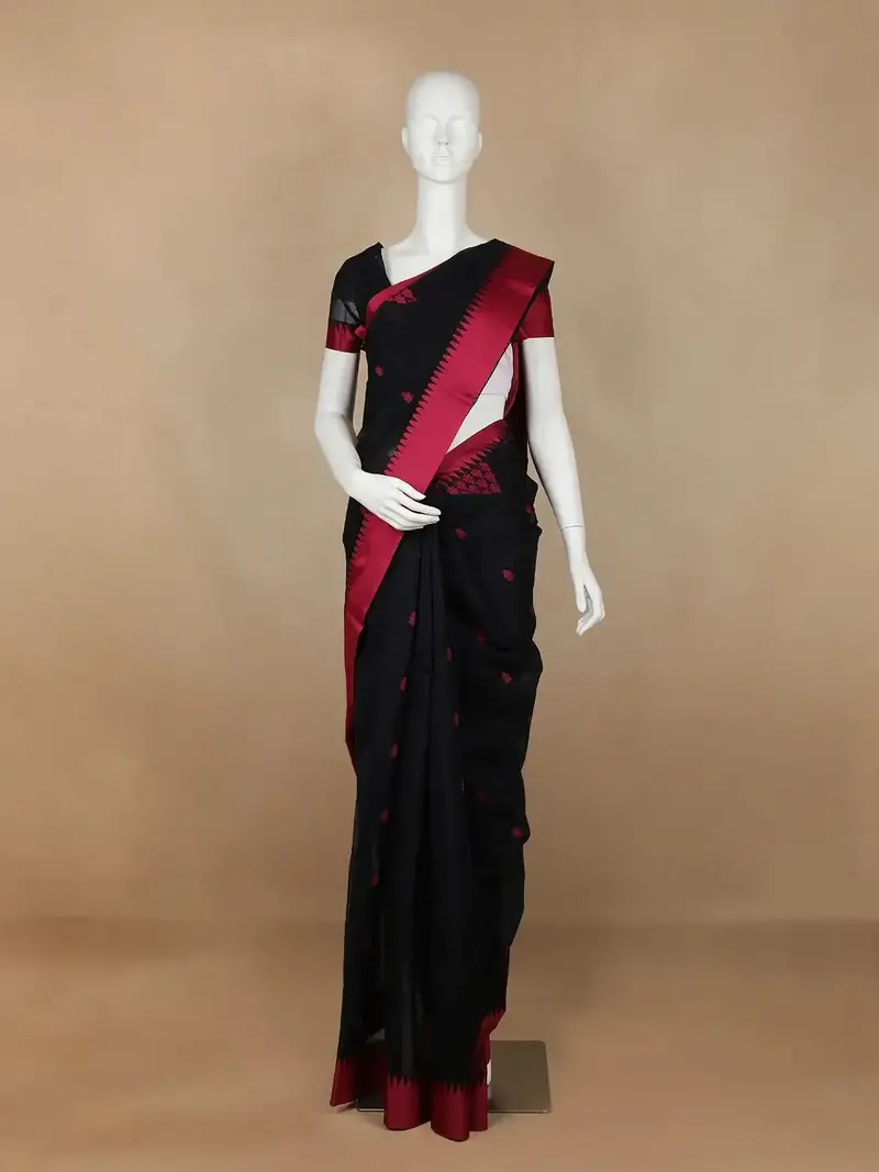 Black Solid Designed Cotton Saree 1