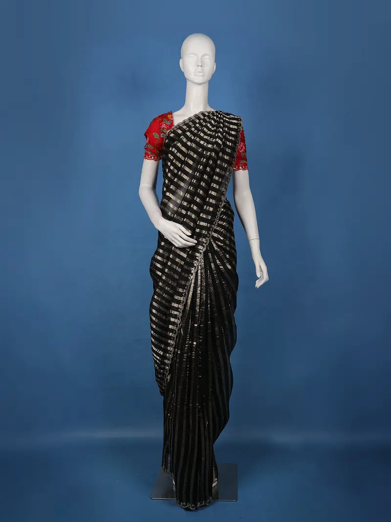 Black Striped Design Tissue Saree 1