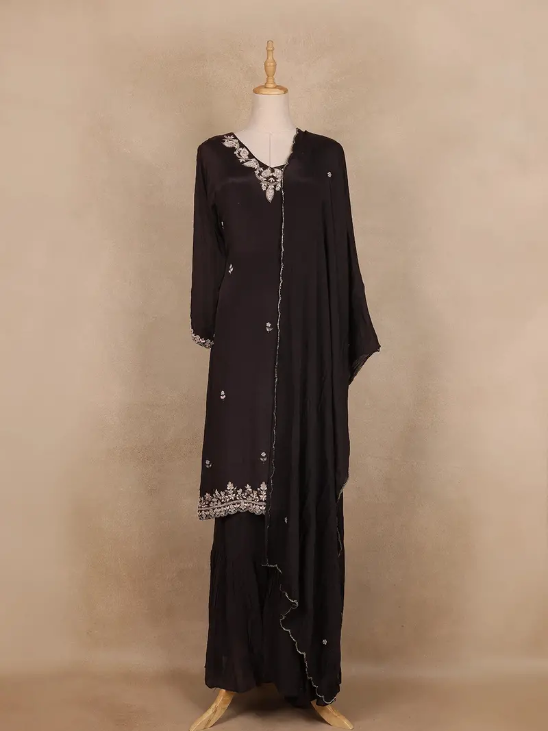 Black Thread Embroidered Georgette Sharara Set 1
