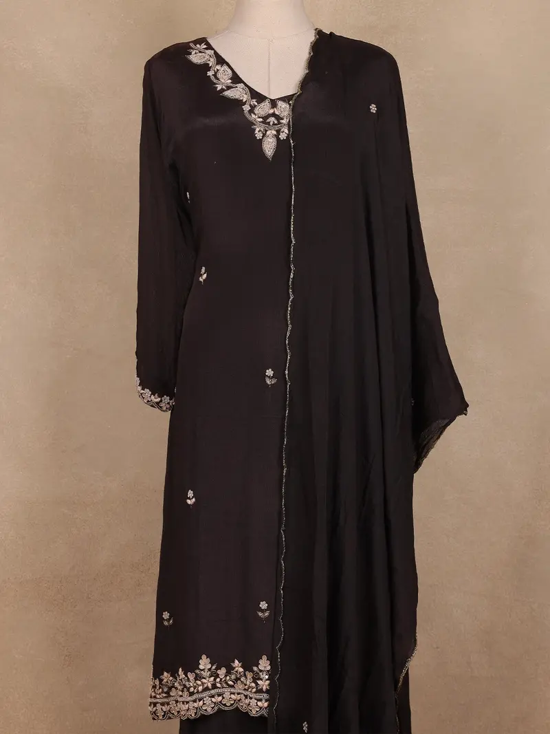Black Thread Embroidered Georgette Sharara Set 2