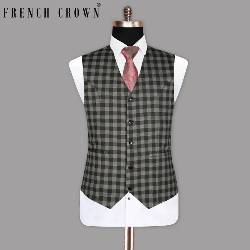 Black With Grey Flannel Checked Wool Rich Waistcoat 1