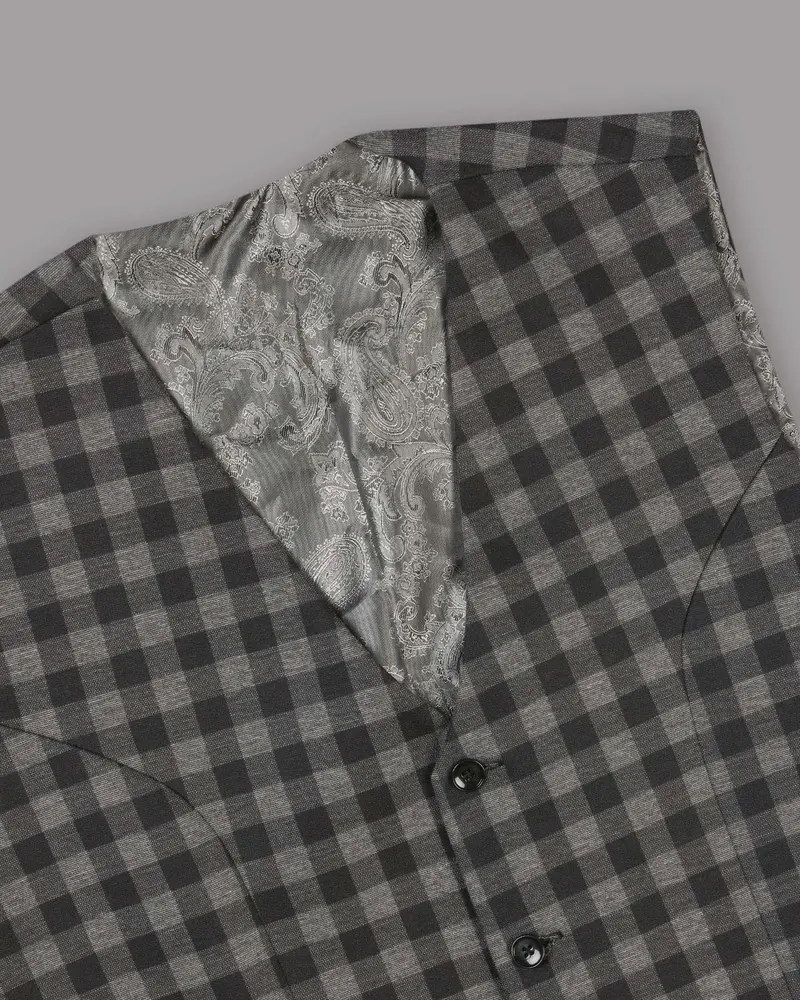 Black With Grey Flannel Checked Wool Rich Waistcoat 4