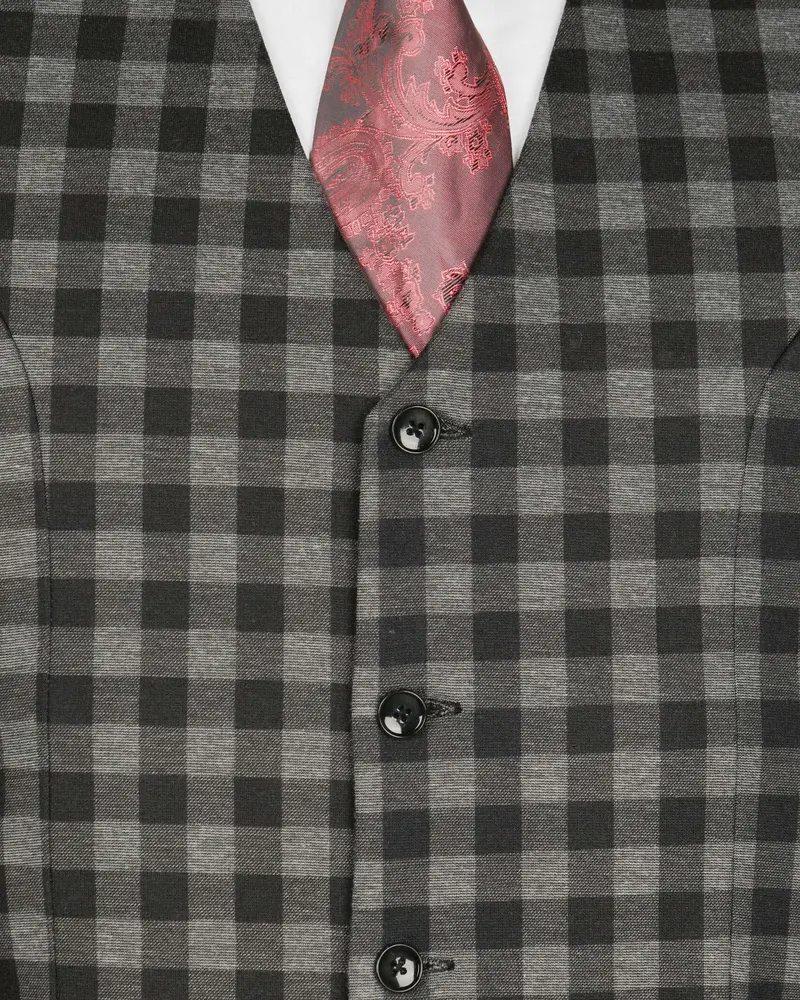 Black With Grey Flannel Checked Wool Rich Waistcoat 5