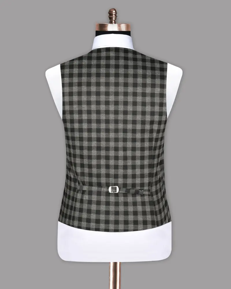 Black With Grey Flannel Checked Wool Rich Waistcoat 6