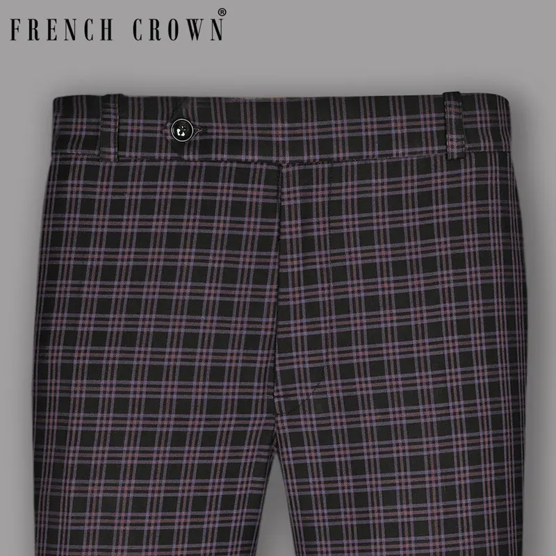 Black With Lilac Twill Plaid Wool Blend Pant 1
