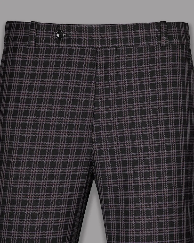 Black With Lilac Twill Plaid Wool Blend Pant 2