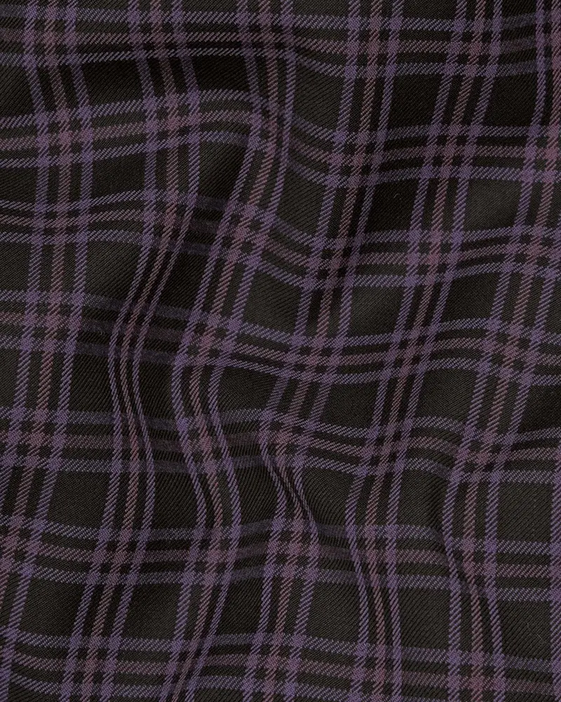 Black With Lilac Twill Plaid Wool Blend Pant 3