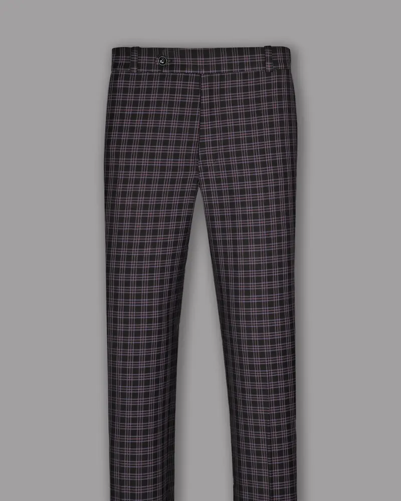 Black With Lilac Twill Plaid Wool Blend Pant 4