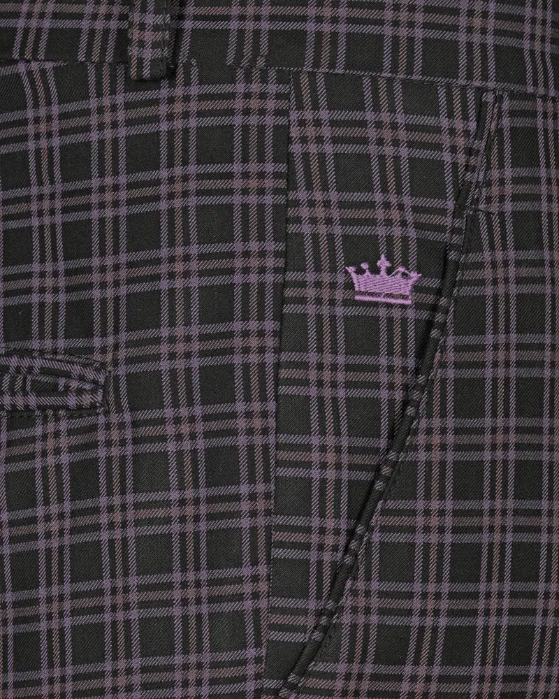 Black With Lilac Twill Plaid Wool Blend Pant 5