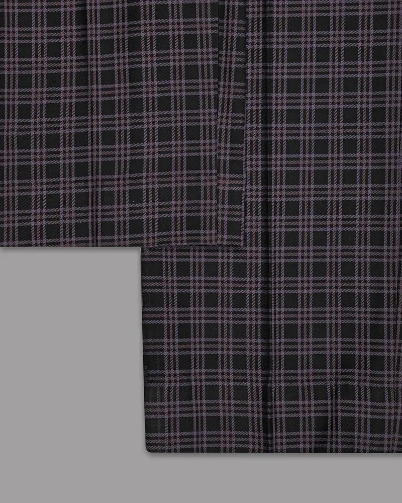 Black With Lilac Twill Plaid Wool Blend Pant 6