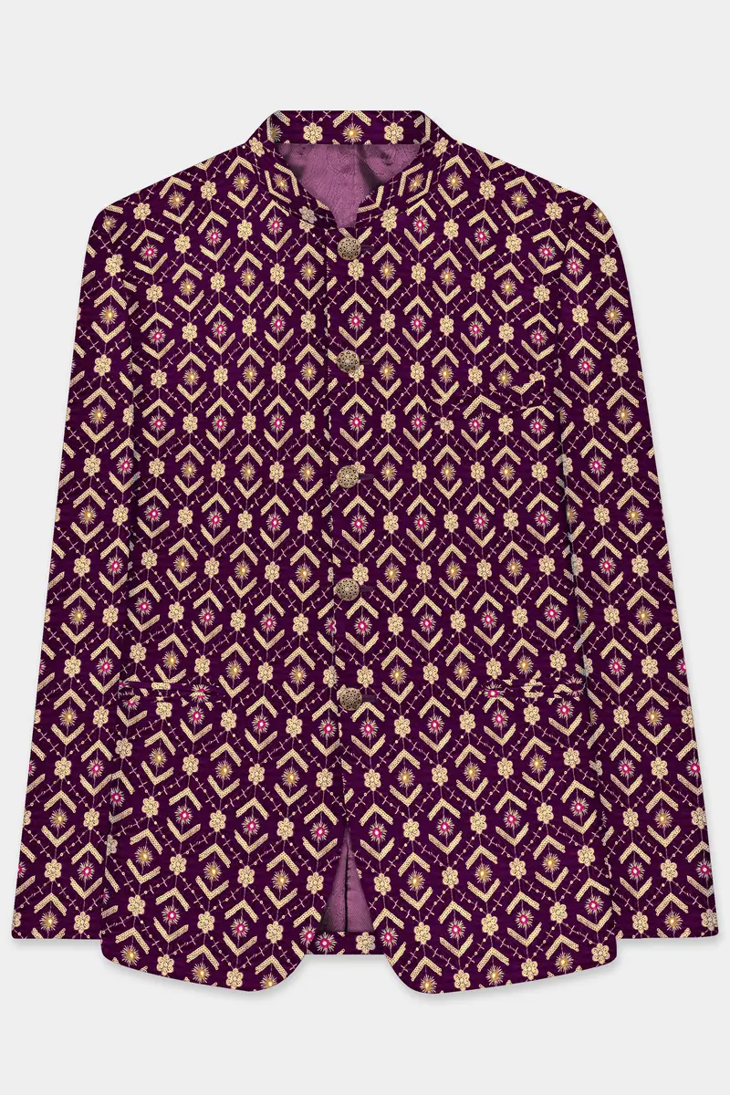 Blackberry Purple Velvet Thread And Sequin Embroidered Bandhgala Jodhpuri 2