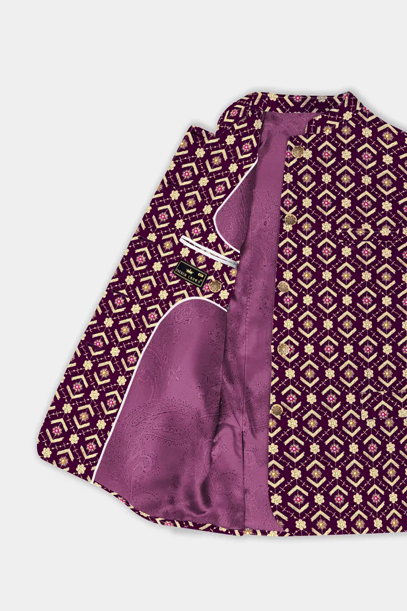 Blackberry Purple Velvet Thread And Sequin Embroidered Bandhgala Jodhpuri 4