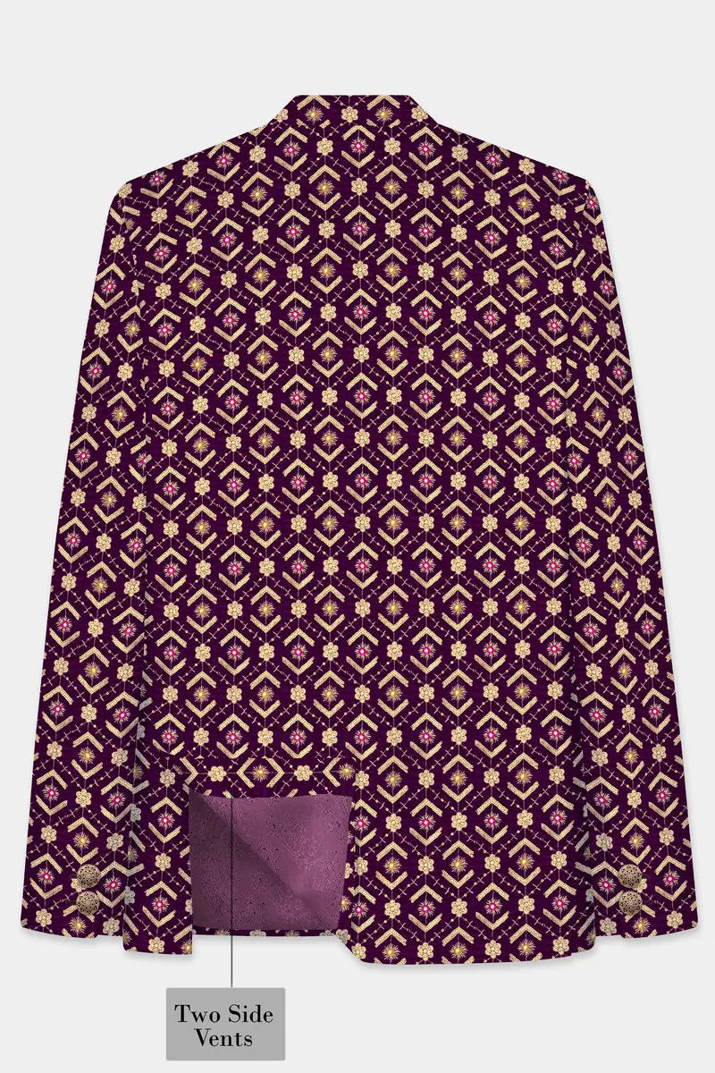 Blackberry Purple Velvet Thread And Sequin Embroidered Bandhgala Jodhpuri 7