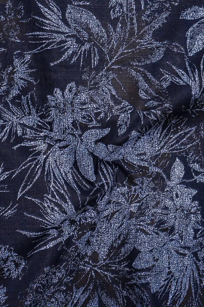 Blackcurrant Blue With Ship Cove Blue Floral Chambray Textured Premium Cotton Shirt 3