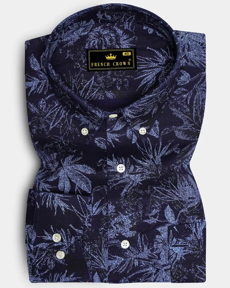 Blackcurrant Blue With Ship Cove Blue Floral Chambray Textured Premium Cotton Shirt 6