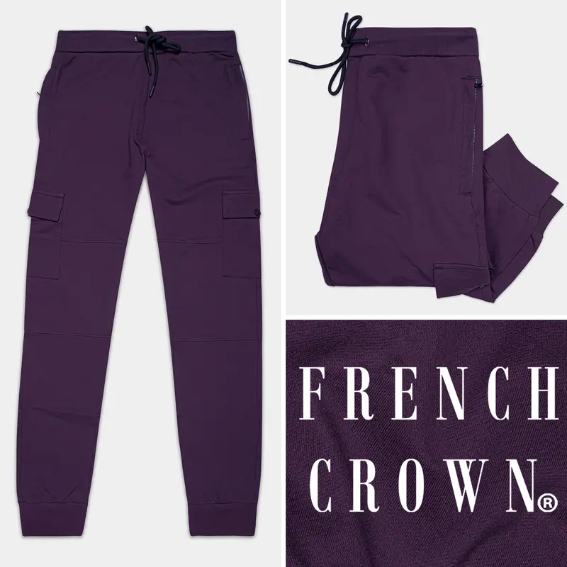 Blackcurrant Premium French Terry Cotton Cargo Joggers 1