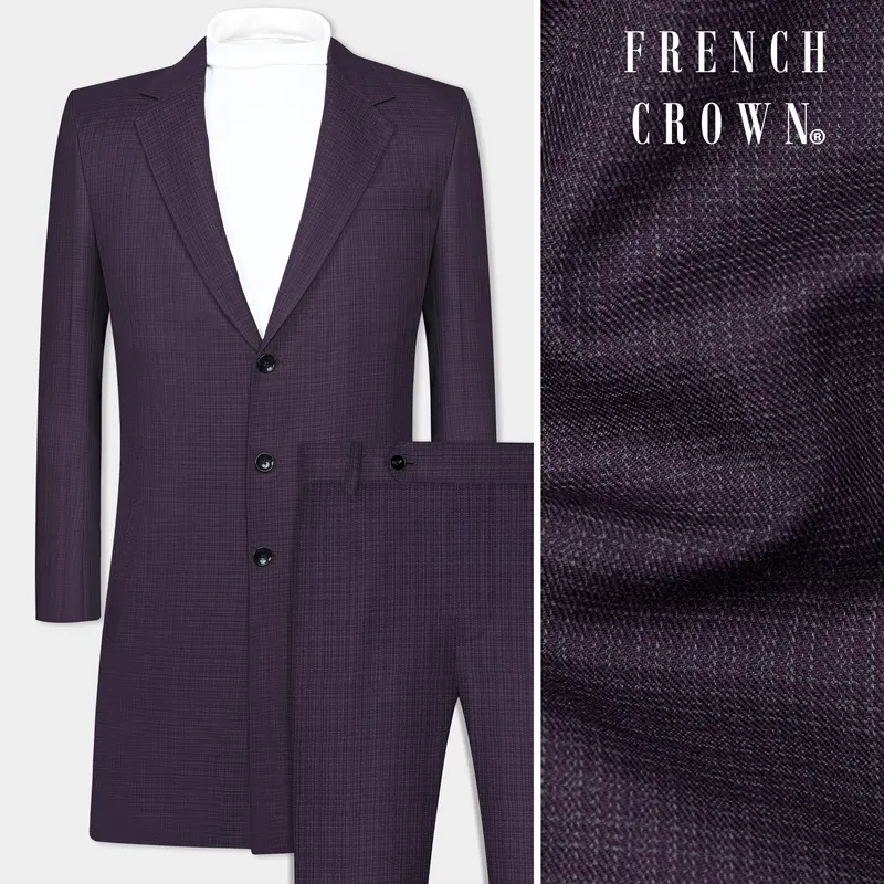 Blackcurrant Textured Wool Rich Overcoat With Pant 1