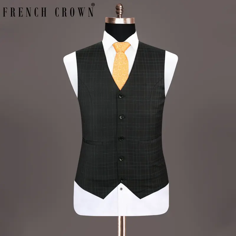 Blackcurrant Windowpane Wool Rich Waistcoat 1