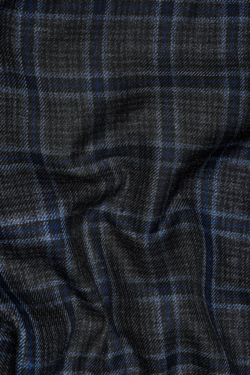 Bleached Black And Marine Blue Plaid Tweed Waistcoat 3