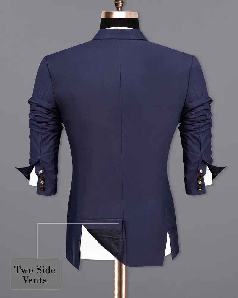 Bleached Cedar Blue Double Breasted Black Lapel Designer Blazer 11