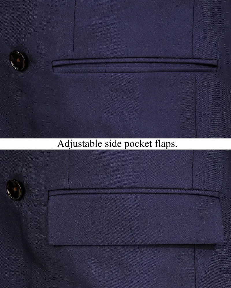 Bleached Cedar Blue Double Breasted Black Lapel Designer Blazer 5