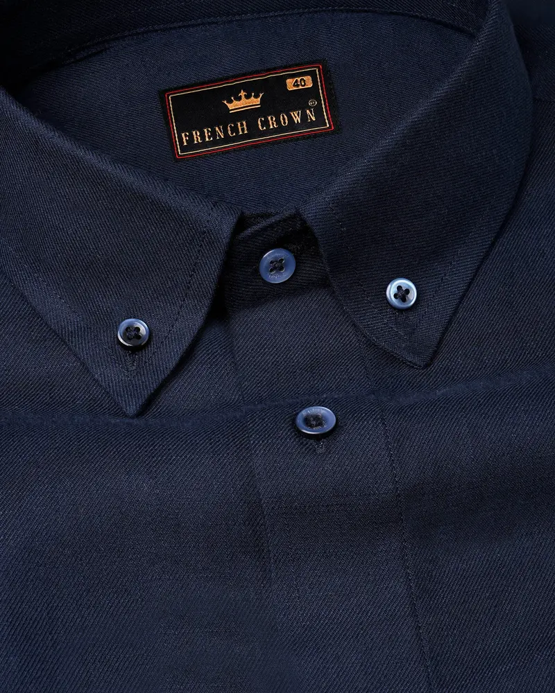 Bleached Cedar Blue Luxurious Linen Shirt 1