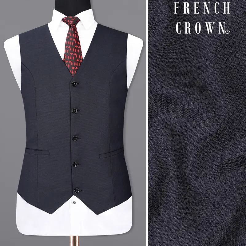 Bleached Cedar Blue Textured Waistcoat 1