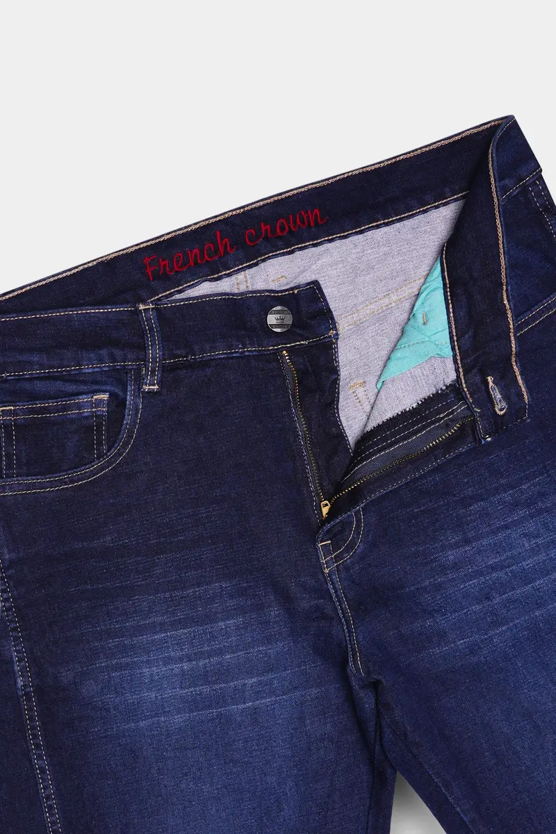 Bleached Cedar Blue Whiskering Washed Stretchable Denim 6