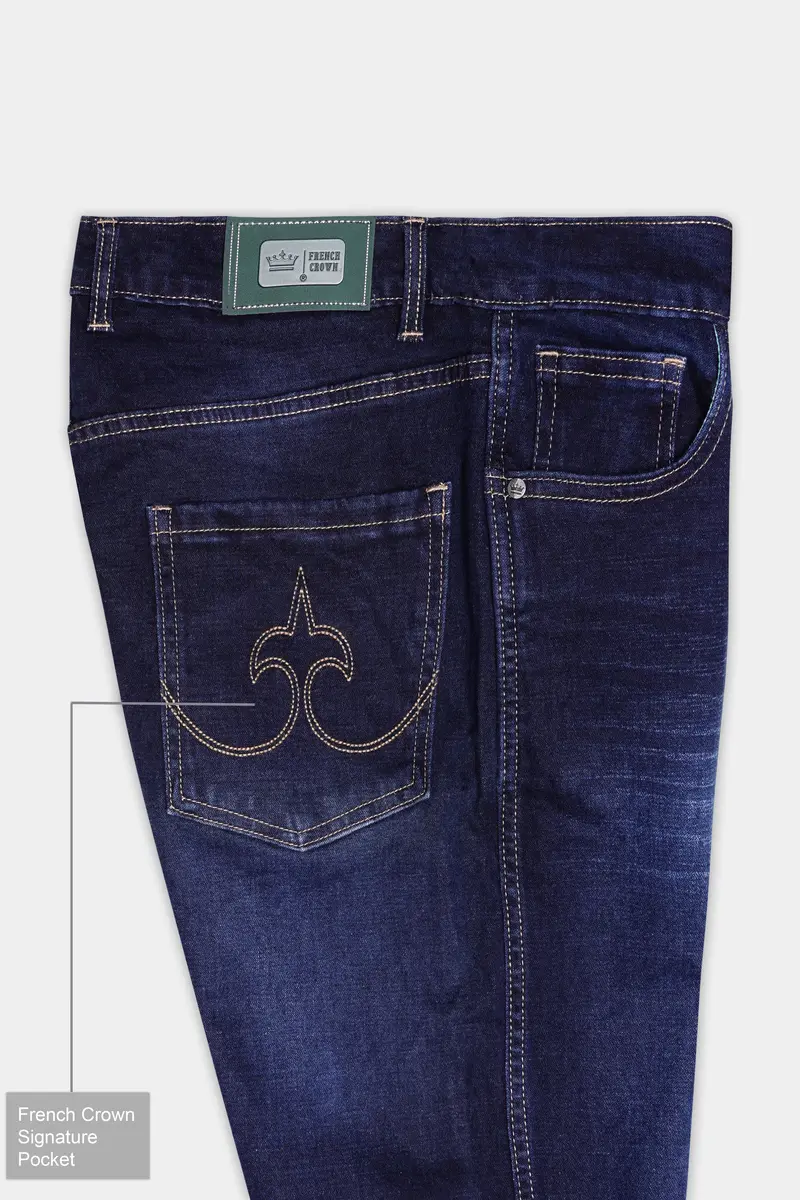 Bleached Cedar Blue Whiskering Washed Stretchable Denim 7