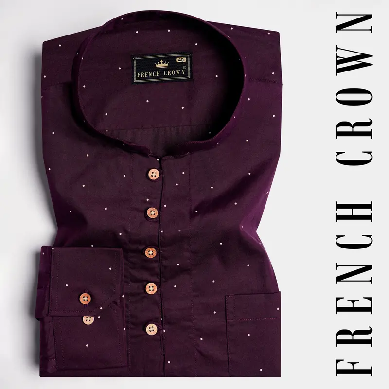 Bleached Cedar Wine Polka Dots Twill Premium Cotton Kurta Shirt 1