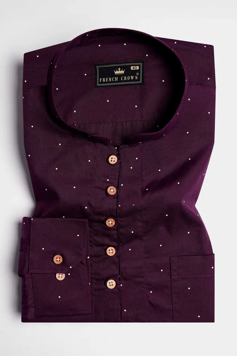 Bleached Cedar Wine Polka Dots Twill Premium Cotton Kurta Shirt 2