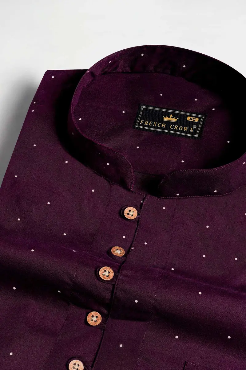 Bleached Cedar Wine Polka Dots Twill Premium Cotton Kurta Shirt 4