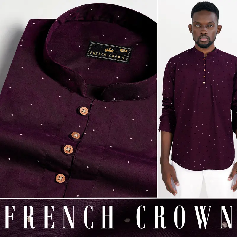 Bleached Cedar Wine Polka Dots Twill Premium Cotton Kurta Shirt 5
