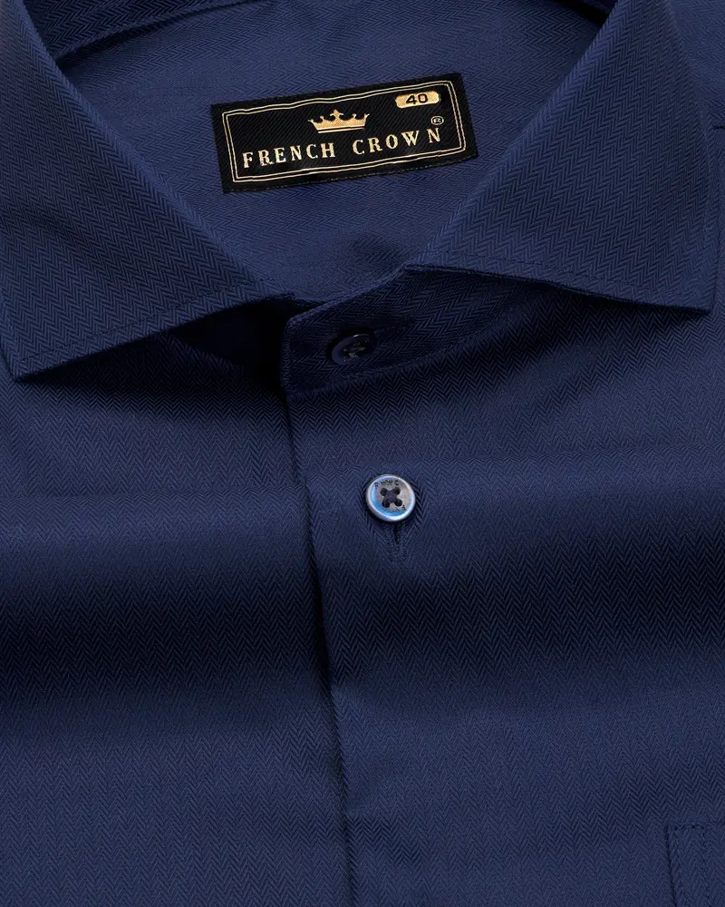 Bleached Dark Blue Herringbone Shirt 1