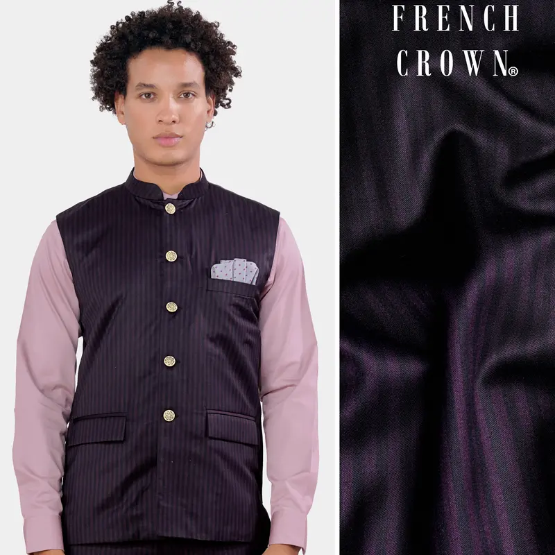 Bleached Purple Striped And Antique Brown Wool Rich Nehru Jacket 1
